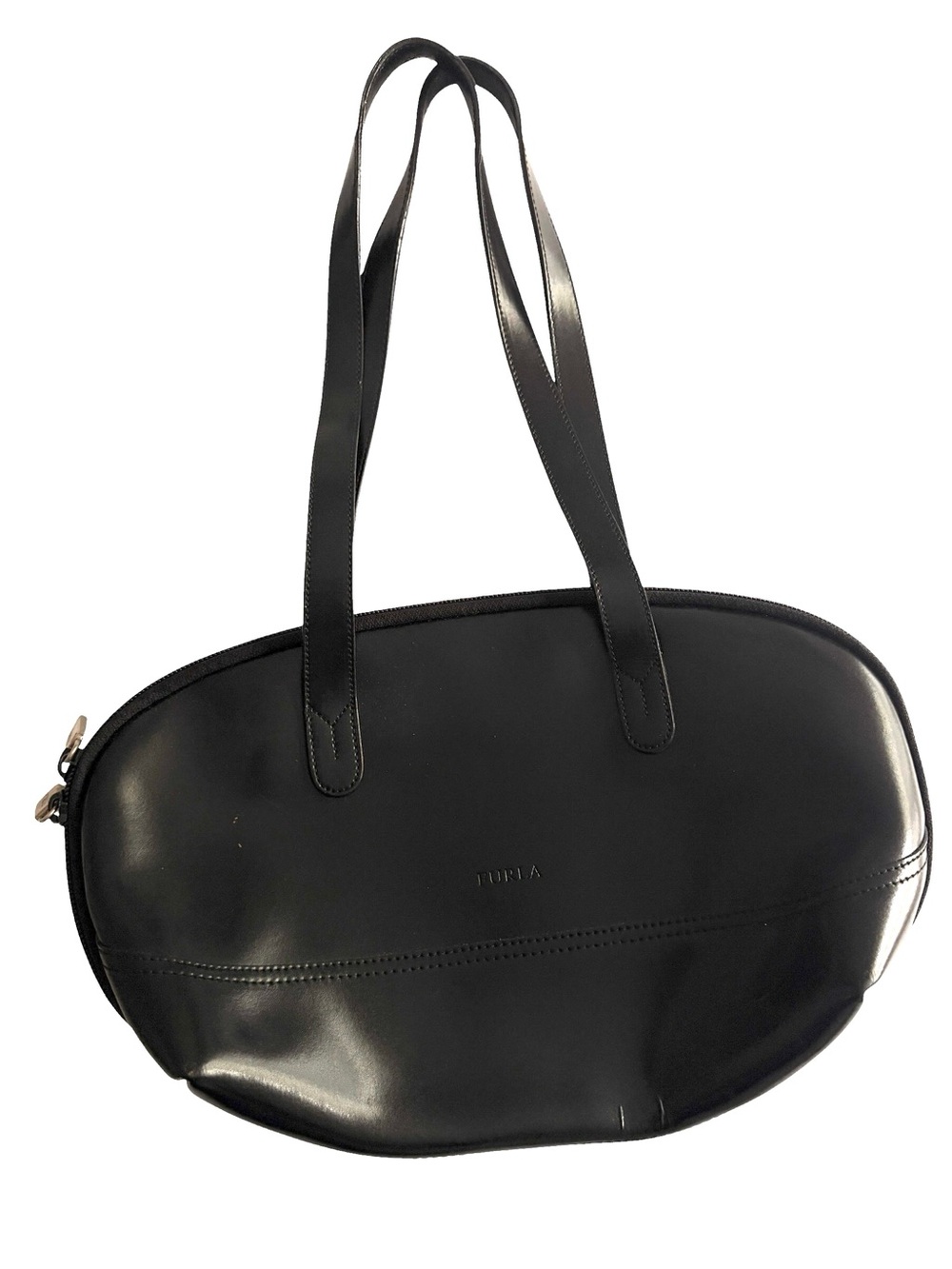 Furla Black Oval Leather Shoulder Bag